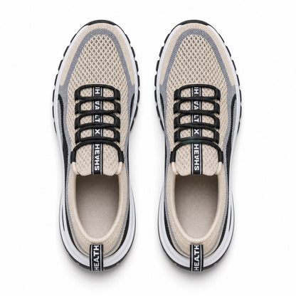 Cora Supportive Lace Up Walking Shoes For Women Beige Black Top Down Detail
