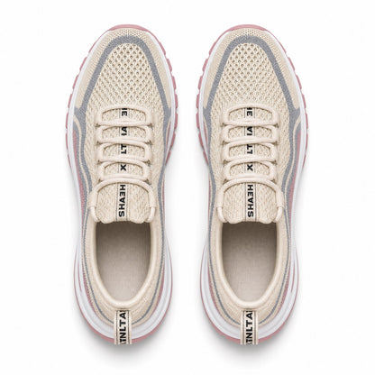 Cora Supportive Lace Up Walking Shoes For Women Beige Blush Pink Top Down Detail