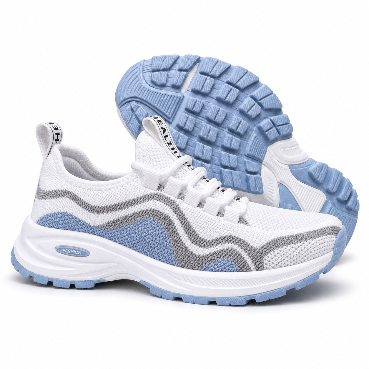 Cora Supportive Lace Up Walking Shoes For Women White Light Blue Front Hero Pair Sole