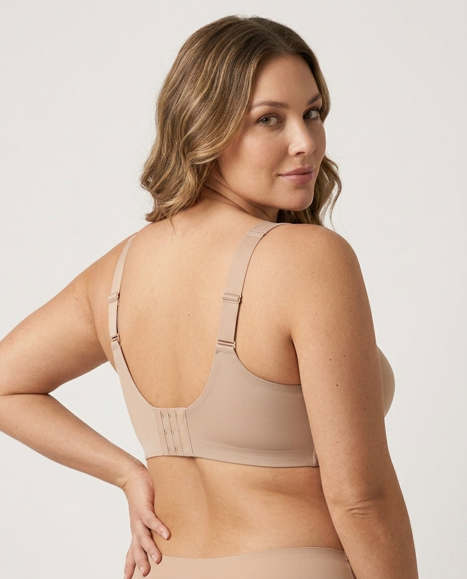 Dalia Plus Size Wirefree Support Bra Beige Nude Back Hook Closure Strap Detail