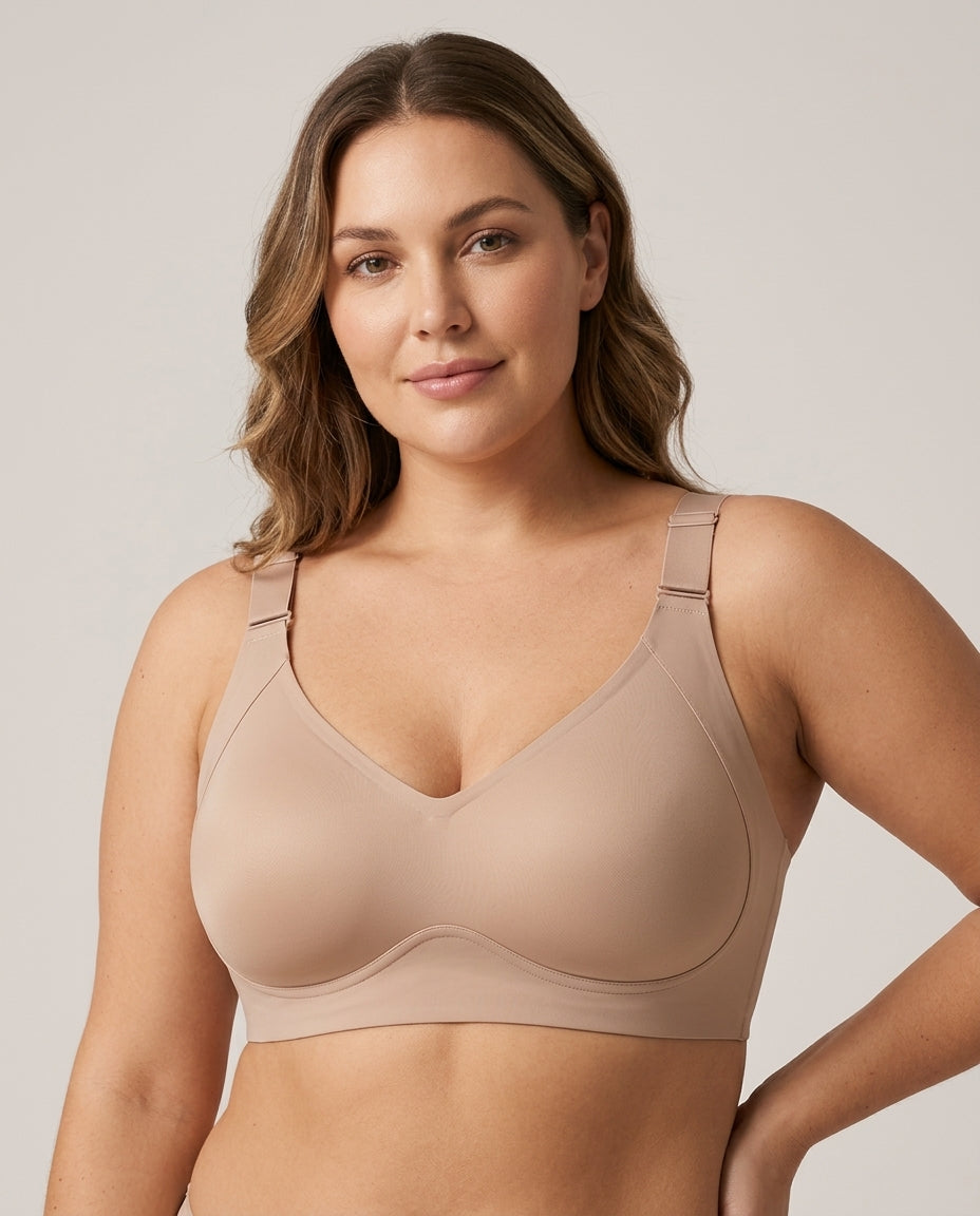 Dalia Plus Size Wirefree Support Bra Beige Nude Hero Front Australian Model