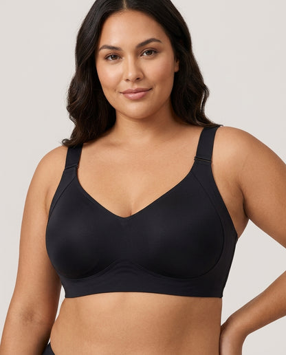 Dalia Plus Size Wirefree Support Bra Black Hero Front Australian Model