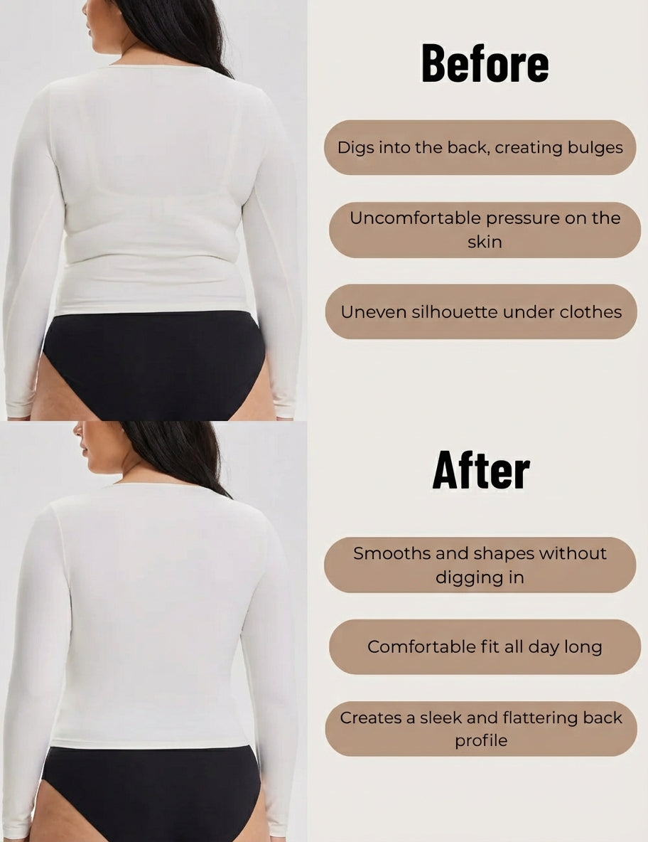 Elara Deep V Push Up Seamless Wireless Jelly Bra Back Smoothing Before After