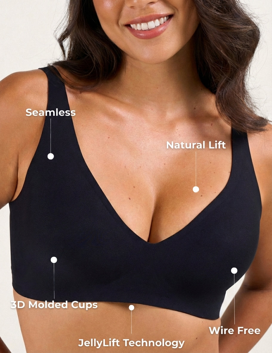 Elara Deep V Push Up Seamless Wireless Jelly Bra Black Feature Detail