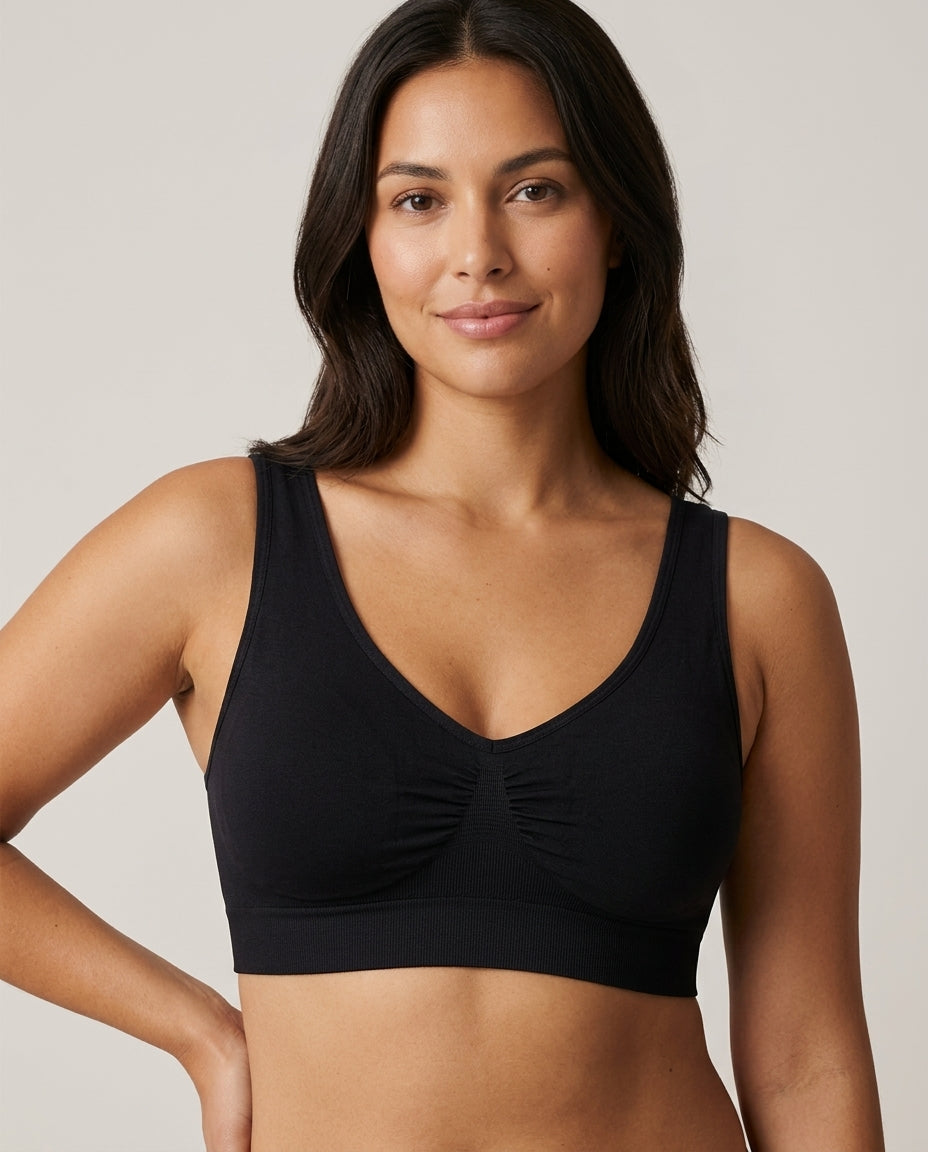 Eleni Ruched Wirefree Bralette Black Model Front