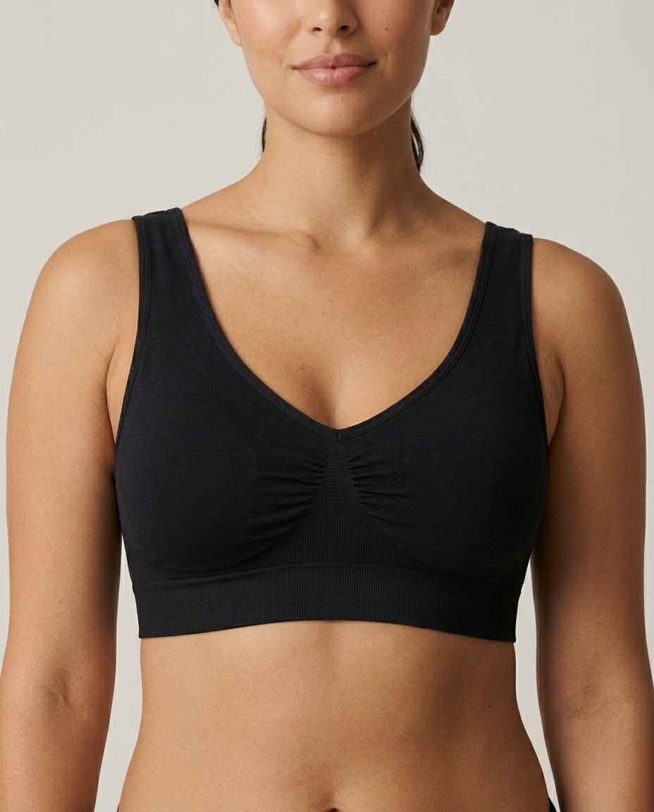 Eleni Ruched Wirefree Bralette Black Ruched Detail