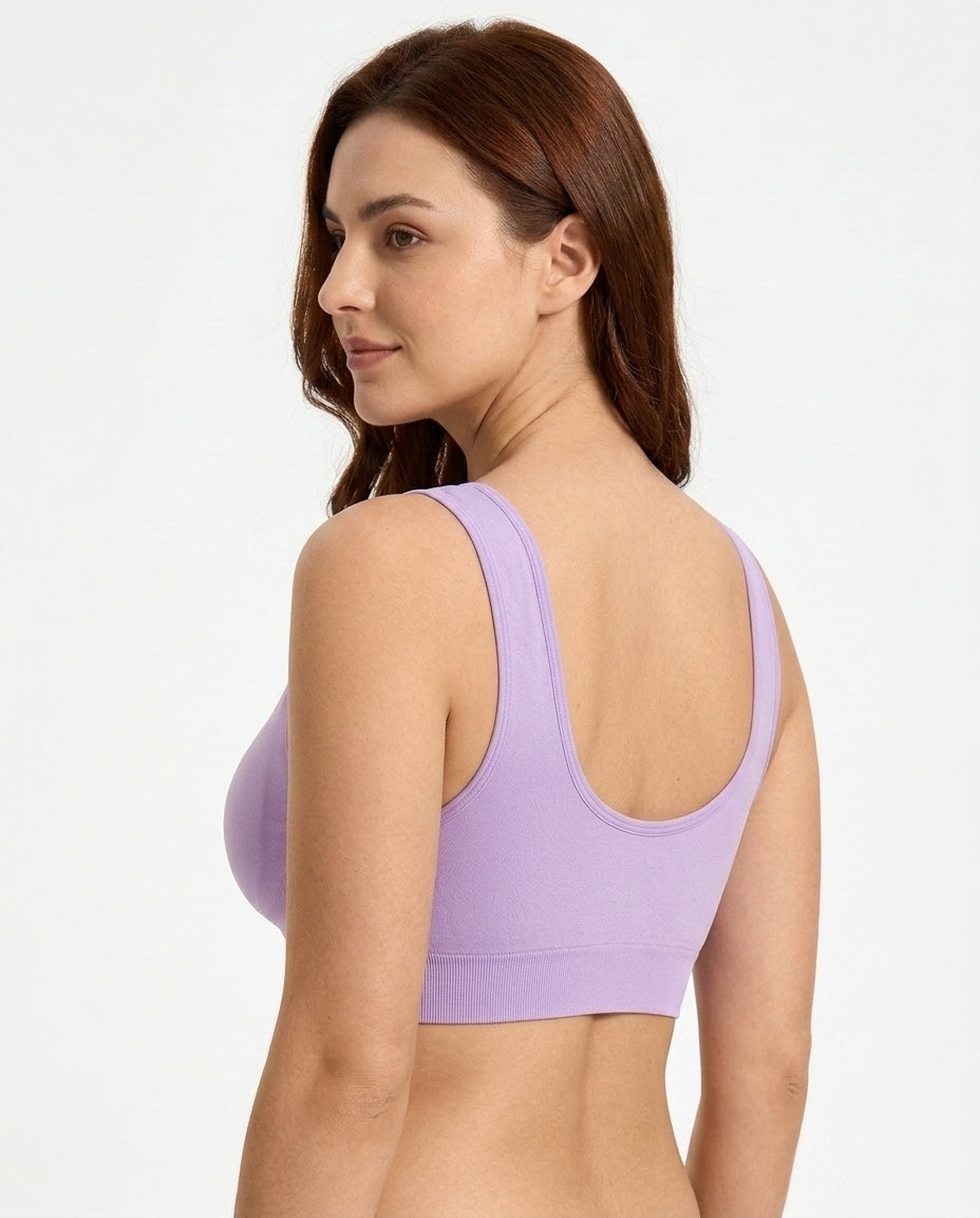Eleni Ruched Wirefree Bralette Lavender Scoop Back View