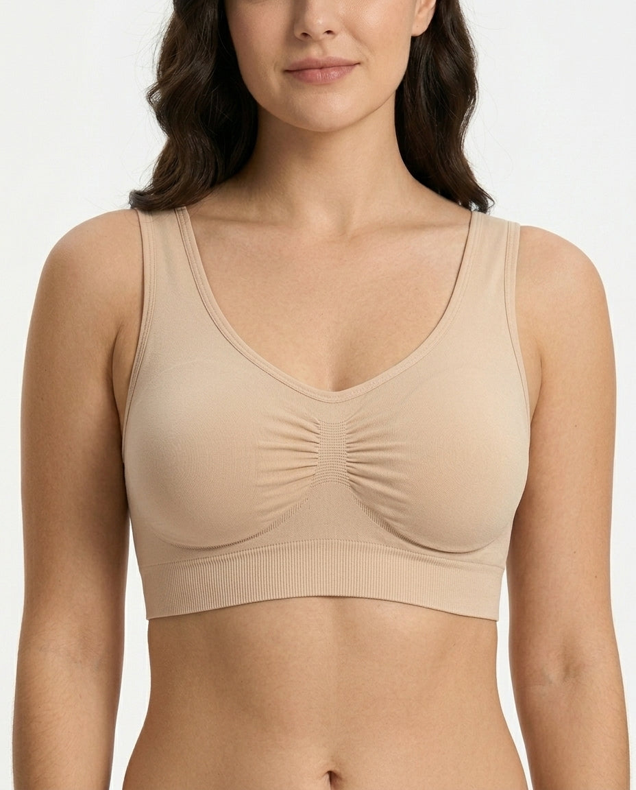 Eleni Ruched Wirefree Bralette Nude Ruched Detail