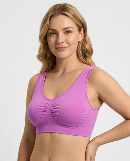 Eleni Ruched Wirefree Bralette Pink Model Front