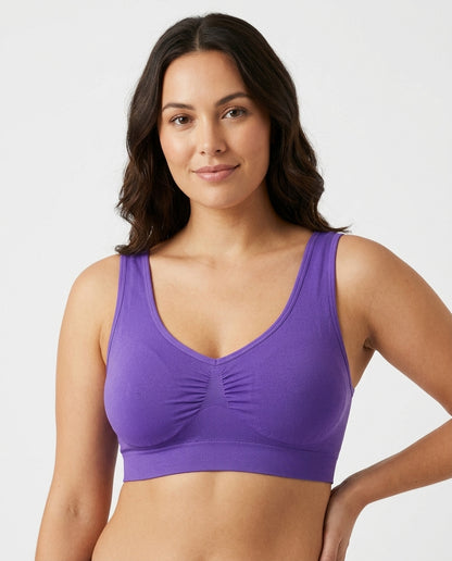 Eleni Ruched Wirefree Bralette Purple Model Front