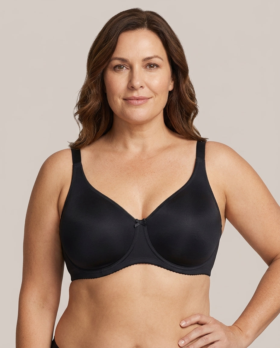 Elia Large Bust Full Coverage Support Bra Black Hero Front Australian Model