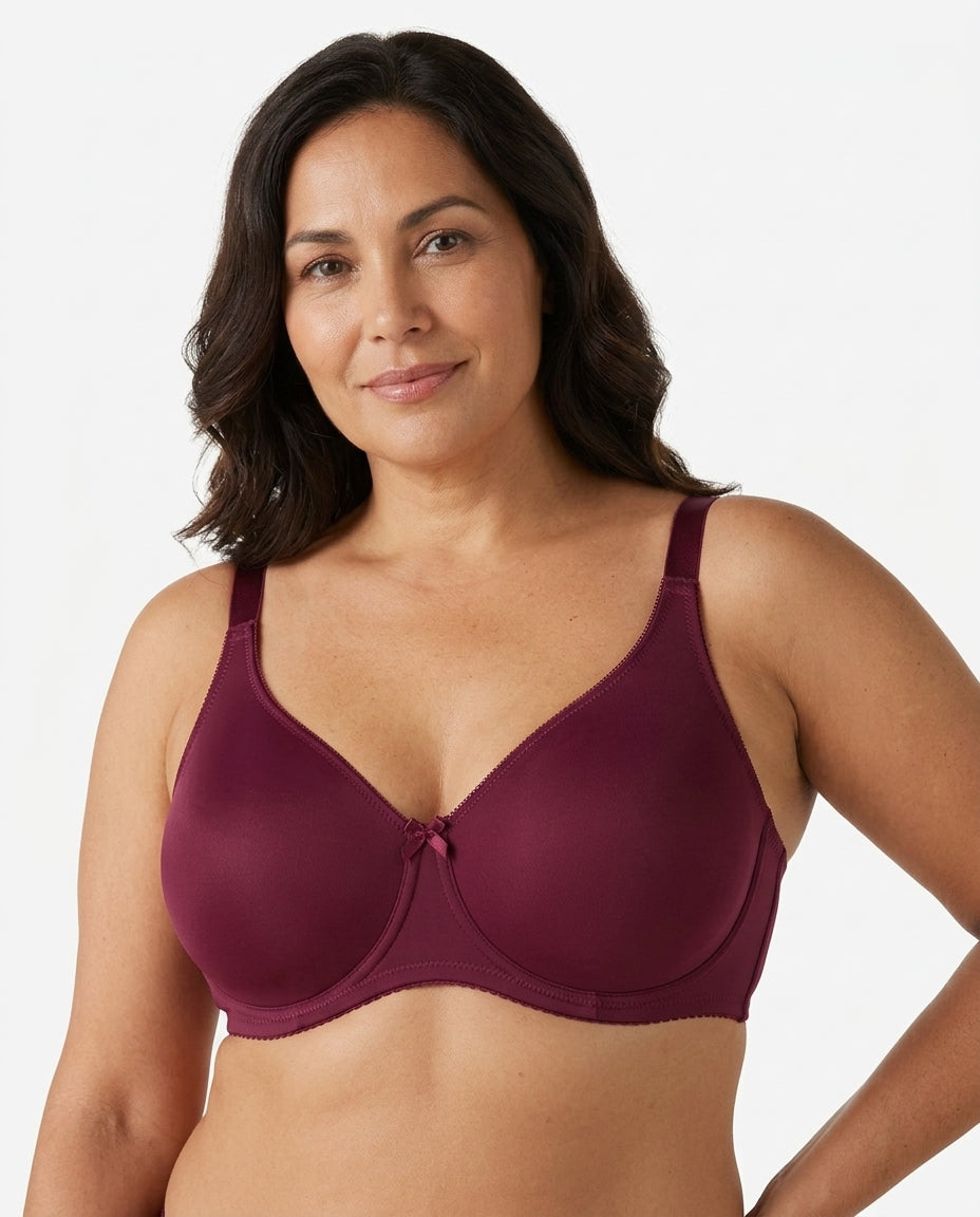 Elia Large Bust Full Coverage Support Bra Burgundy Wine Hero Front Australian Model