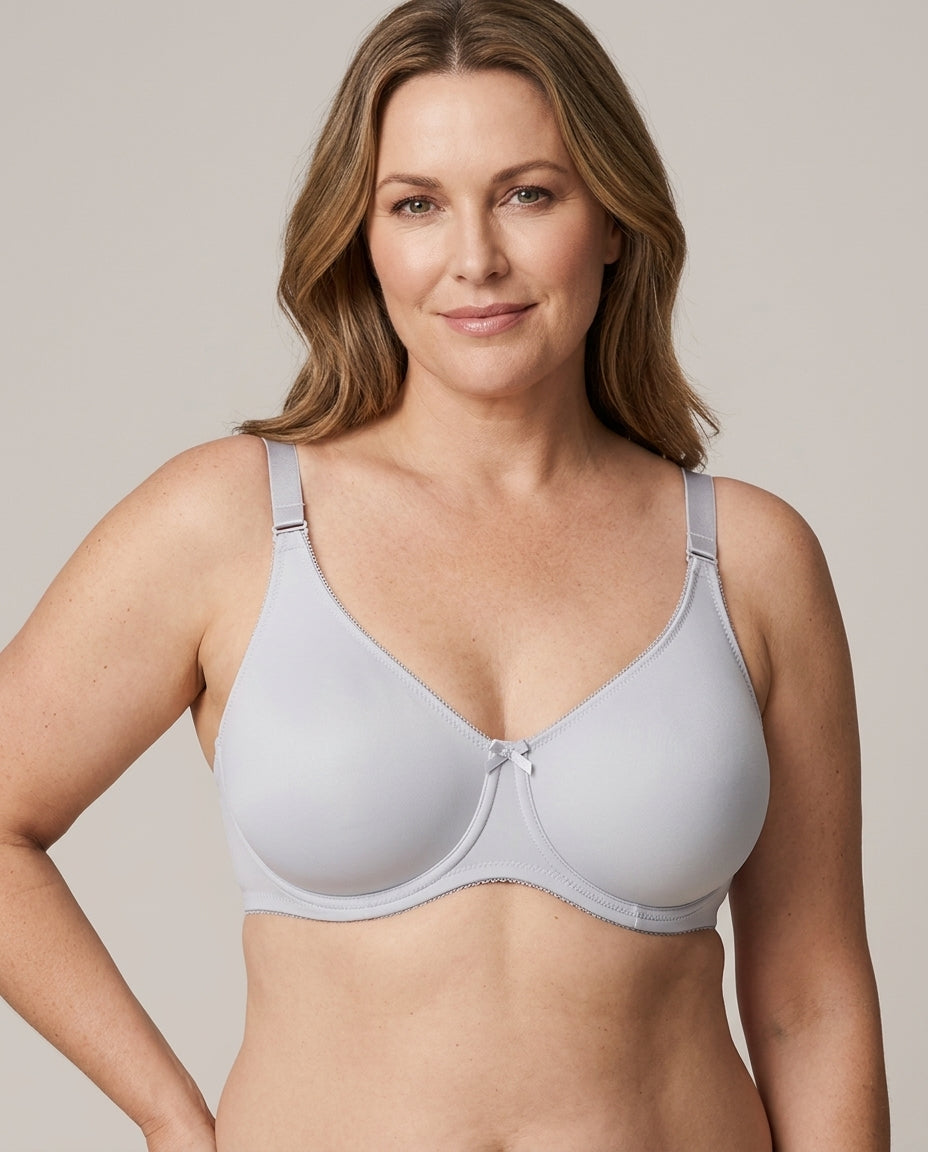 Elia Large Bust Full Coverage Support Bra Light Gray Hero Front Australian Model
