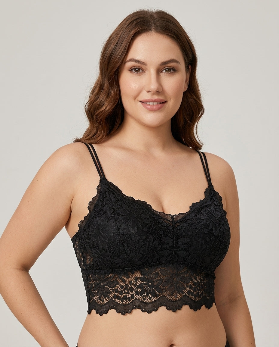 Elodie Floral Lace Longline Bralette Black Hero Front Australian Model