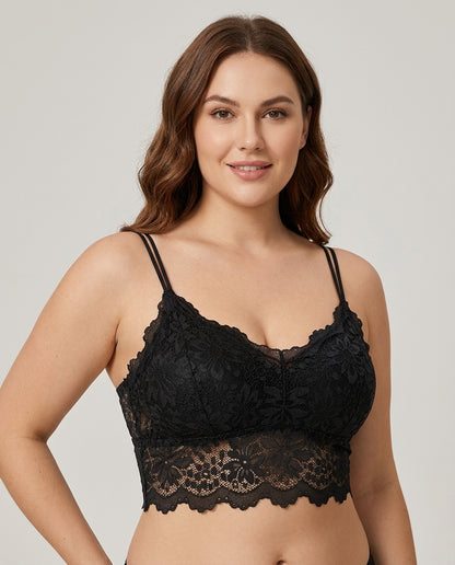 Elodie Floral Lace Longline Bralette Black Hero Front Australian Model
