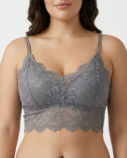 Elodie Floral Lace Longline Bralette Gray Front Close Product Detail