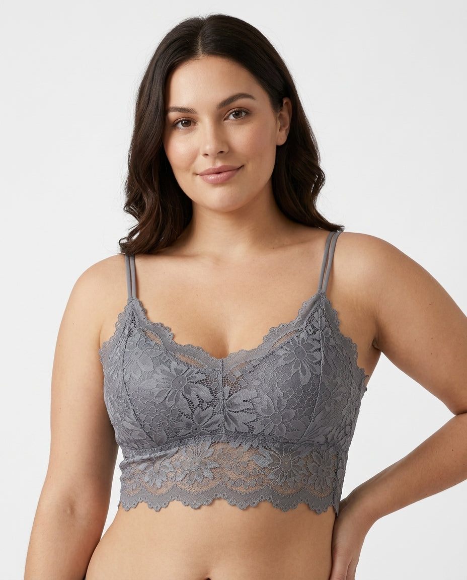 Elodie Floral Lace Longline Bralette Gray Hero Front Australian Model