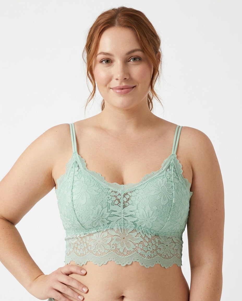 Elodie Floral Lace Longline Bralette Mint Green Hero Front Australian Model