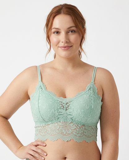 Elodie Floral Lace Longline Bralette Mint Green Hero Front Australian Model