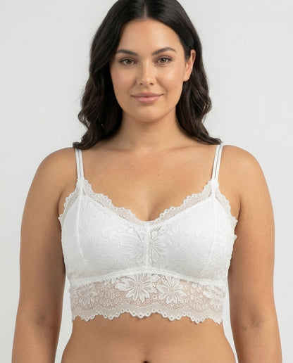 Elodie Floral Lace Longline Bralette White Front Close Product Detail