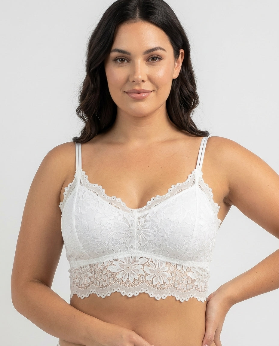 Elodie Floral Lace Longline Bralette White Hero Front Australian Model