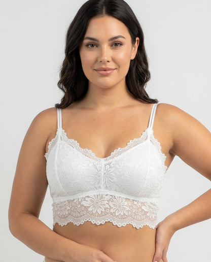 Elodie Floral Lace Longline Bralette White Hero Front Australian Model