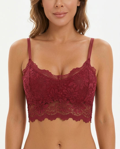 Elodie Floral Lace Longline Bralette Wine Red Front Close Product Detail