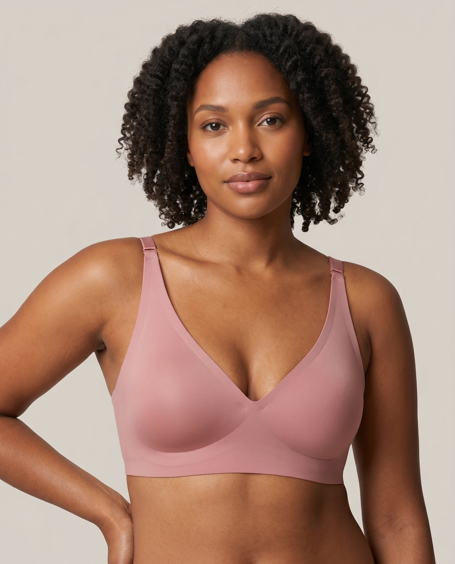 Faye Seamless Deep V Wireless Bralette Dusty Rose Front