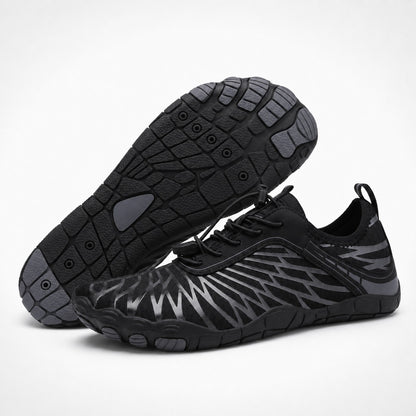 Flux Flexible Sole Barefoot Shoes For Women Colour All Black Front Hero Pair Outsole