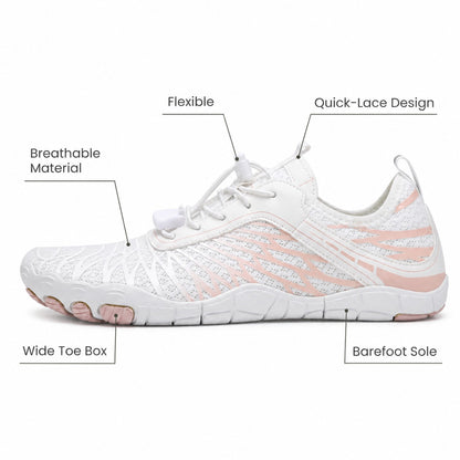 Flux Flexible Sole Barefoot Shoes For Women Colour White Pink Feature Diagram