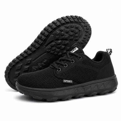 Freestep Womens Wide Toe Walking Shoes Black Front Hero Pair Sole
