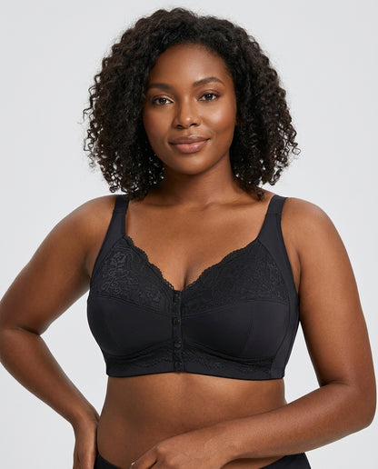 Freya Lace Front Closure Support Bra Black Model Front