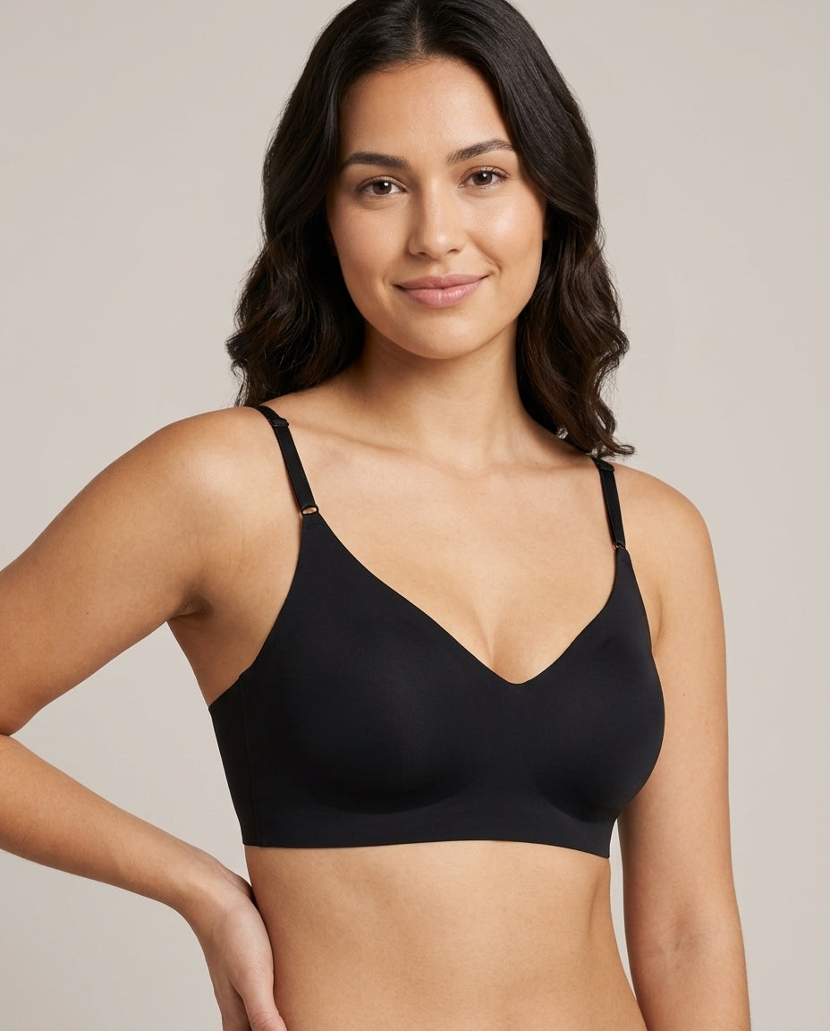 Ivy Deep V Thin Strap Bralette Black Hero Front Australian Model