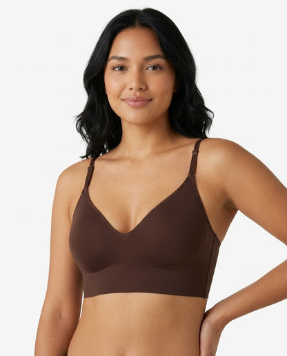 Ivy Deep V Thin Strap Bralette Chocolate Brown Hero Front Australian Model