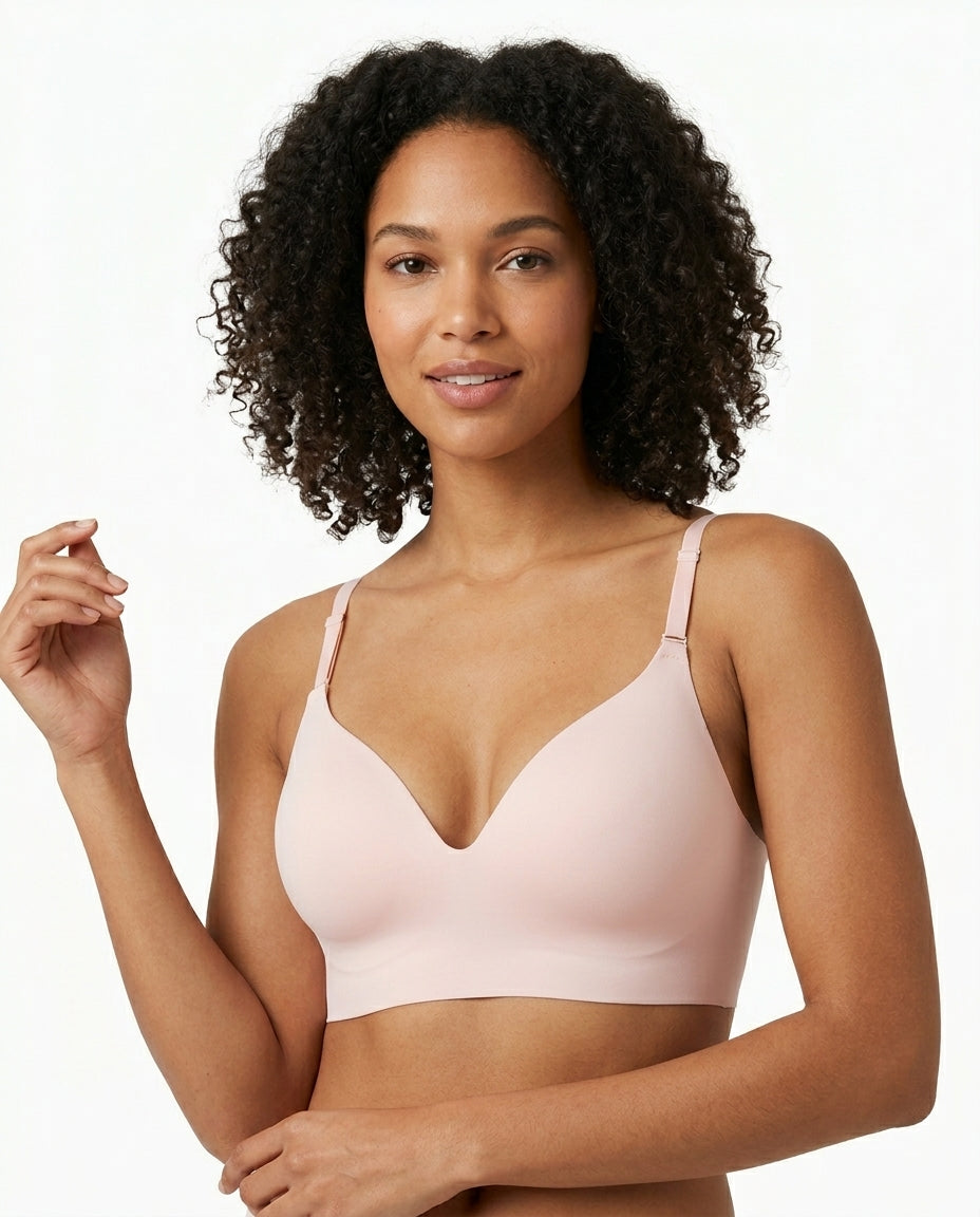 Ivy Deep V Thin Strap Bralette Soft Pink Hero Front Australian Model