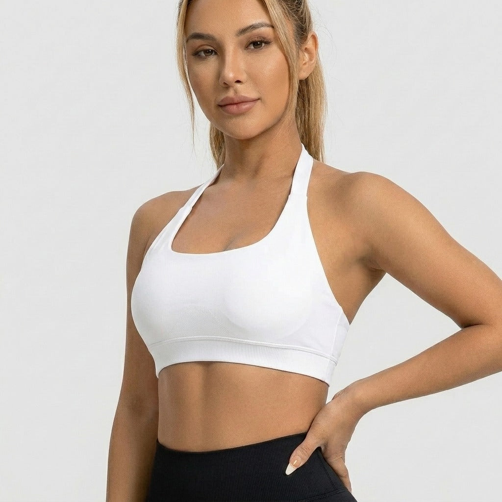 Kaia Seamless Halter Neck Sports Bra White Angled Front