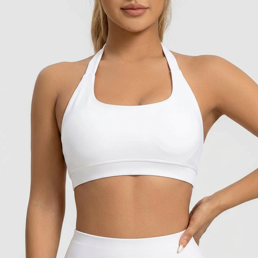 Kaia Seamless Halter Neck Sports Bra White Front