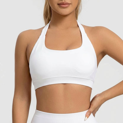 Kaia Seamless Halter Neck Sports Bra White Front
