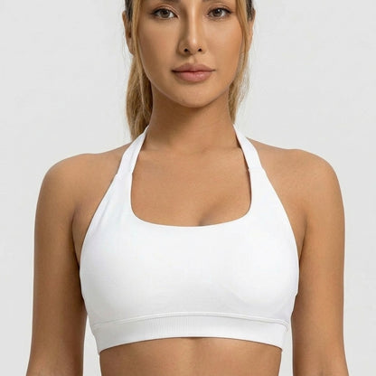 Kaia Seamless Halter Neck Sports Bra White Model Front