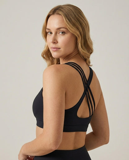 Kira Strappy Crossback Yoga Bra Black Crossback Detail