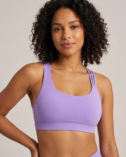 Kira Strappy Crossback Yoga Bra Lavender Model Front