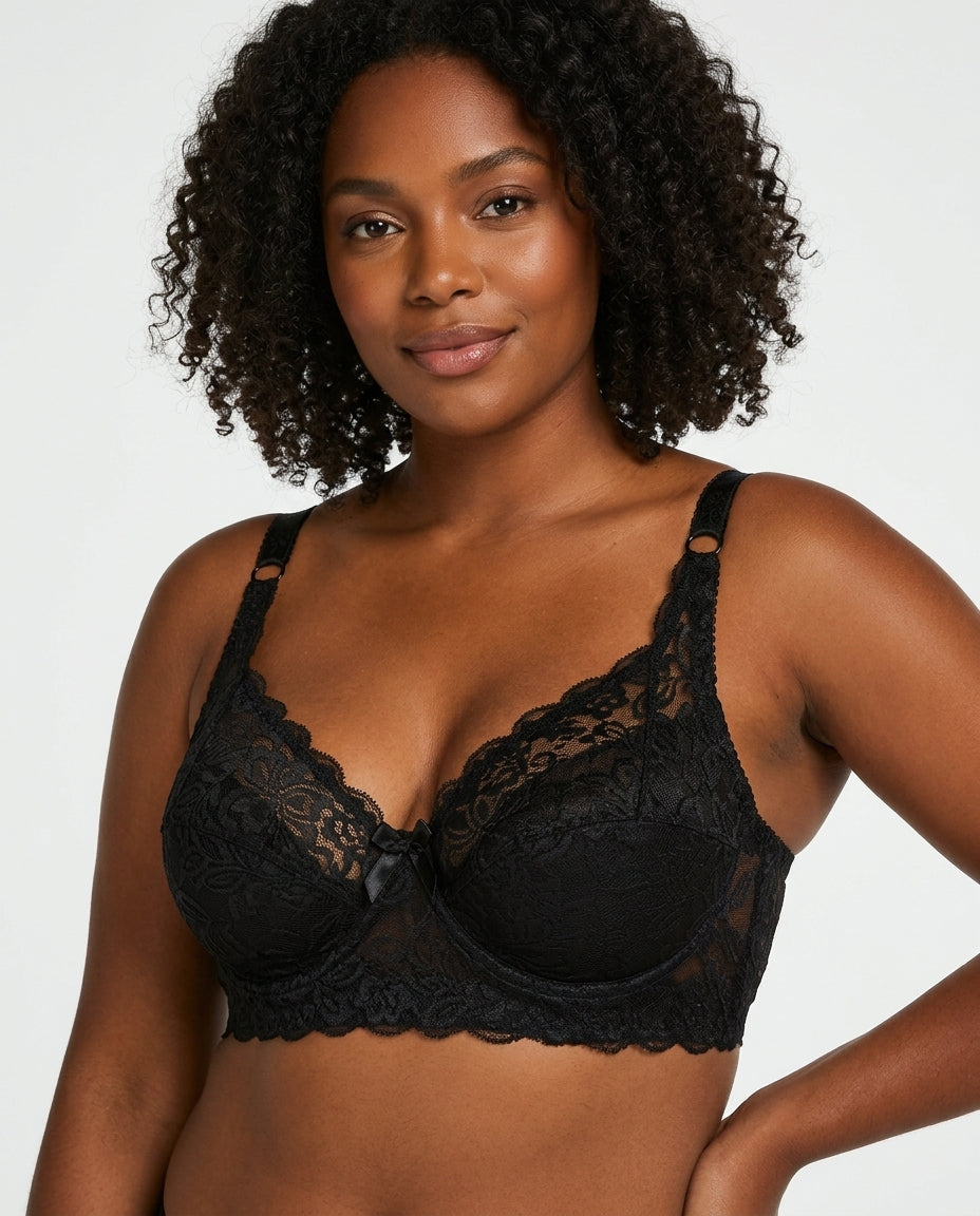 Lena Longline Lace Underwire Bra Black Model Front