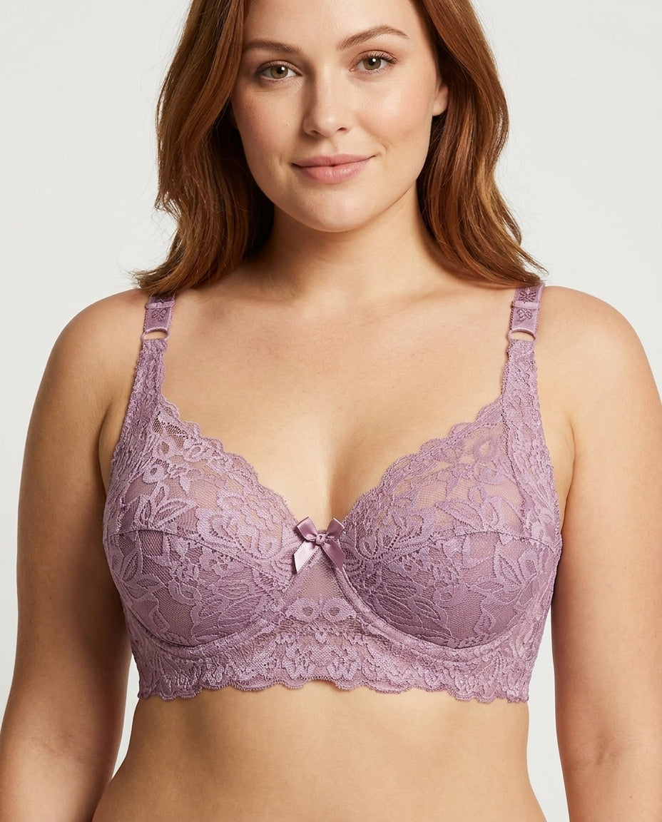 Lena Longline Lace Underwire Bra Mauve Model Front