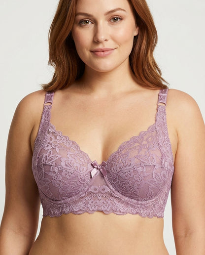 Lena Longline Lace Underwire Bra Mauve Model Front