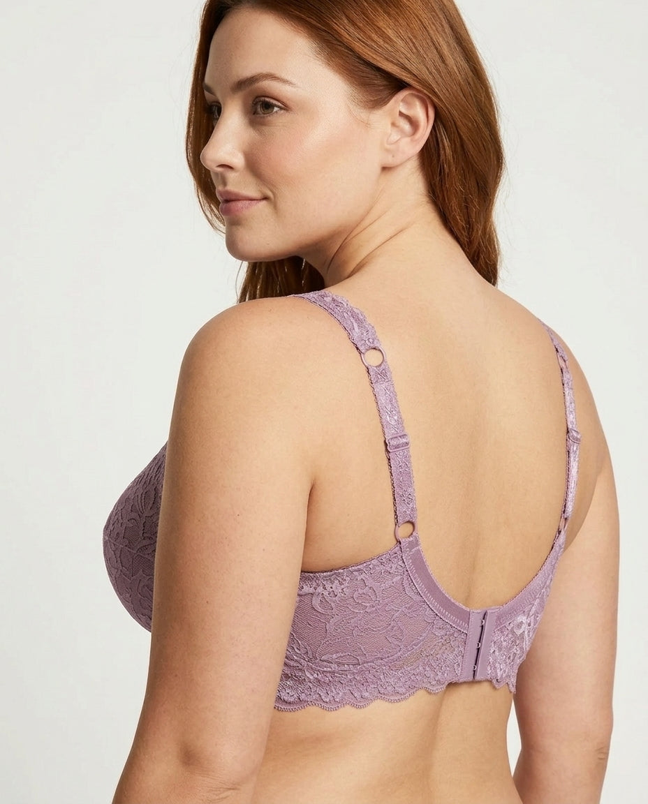 Lena Longline Lace Underwire Bra Mauve Side Back Lace Detail
