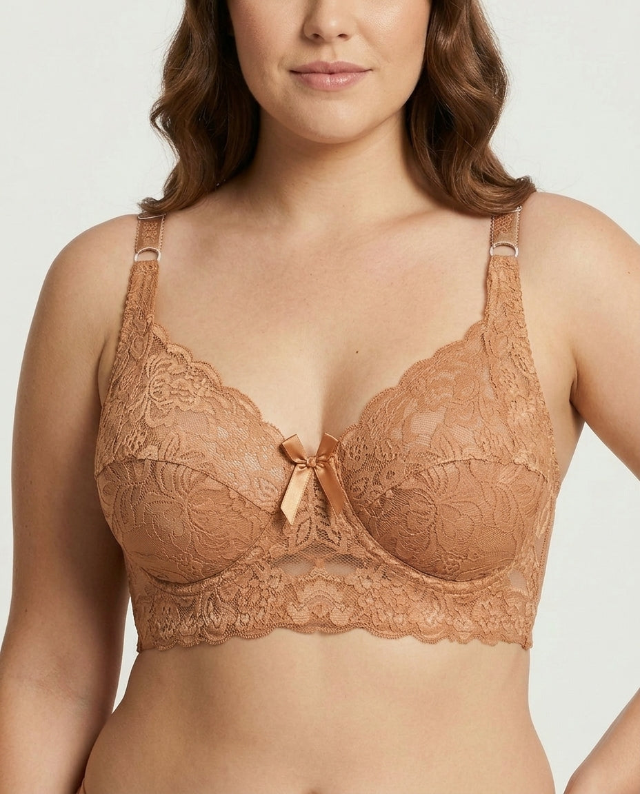 Lena Longline Lace Underwire Bra Nude Front Close Detail