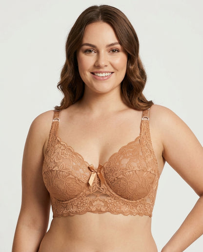 Lena Longline Lace Underwire Bra Nude Model Front