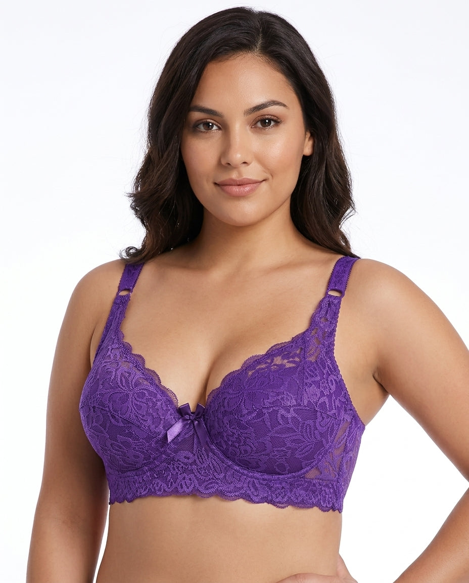Lena Longline Lace Underwire Bra Purple Model Front