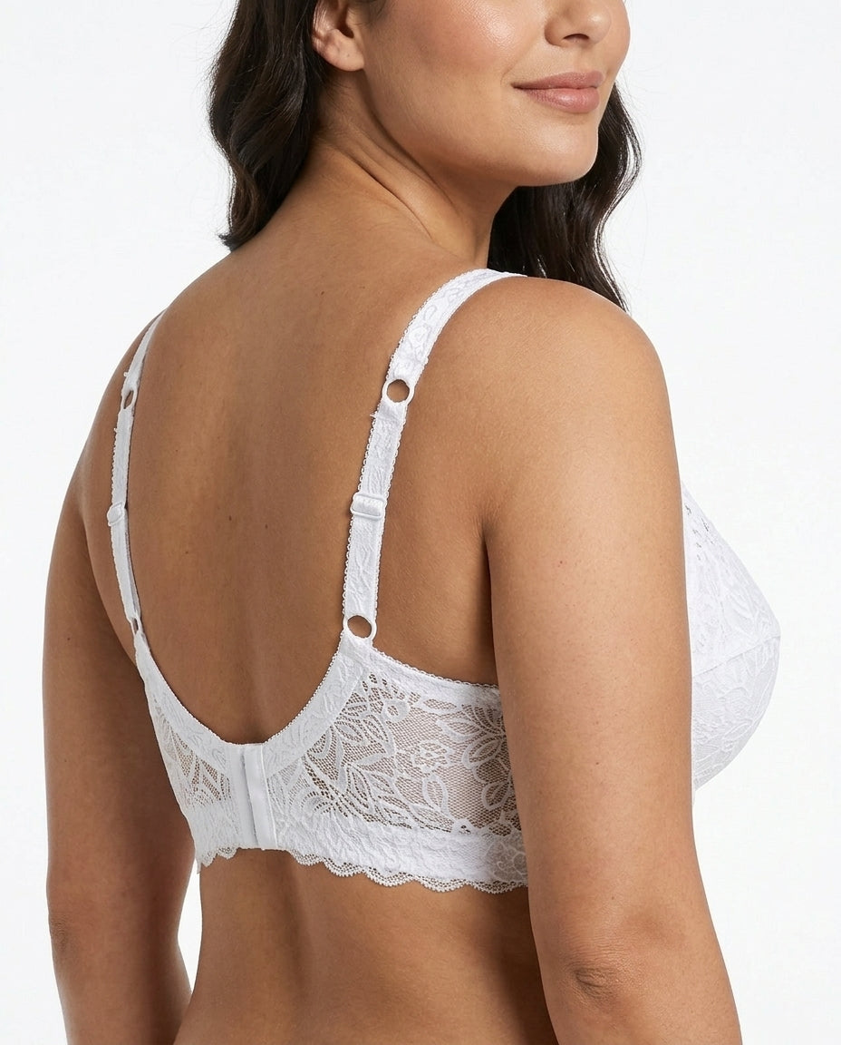 Lena Longline Lace Underwire Bra White Side Back Lace Detail
