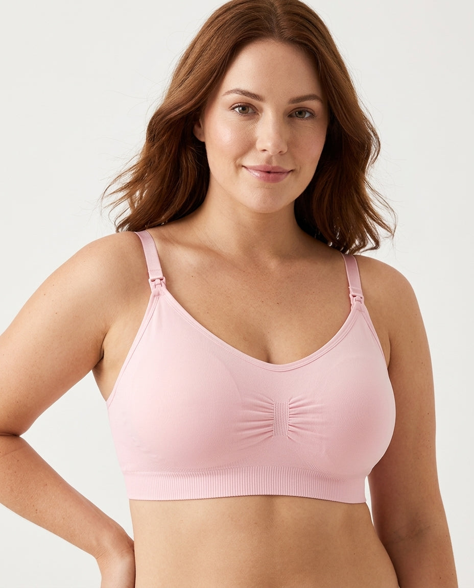 Leona Seamless Maternity Nursing Bra Baby Pink Hero Front Australian Model